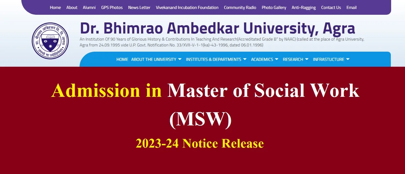 DBRAU - Admission in Master of Social Work (MSW) 2023-24 Notice Release